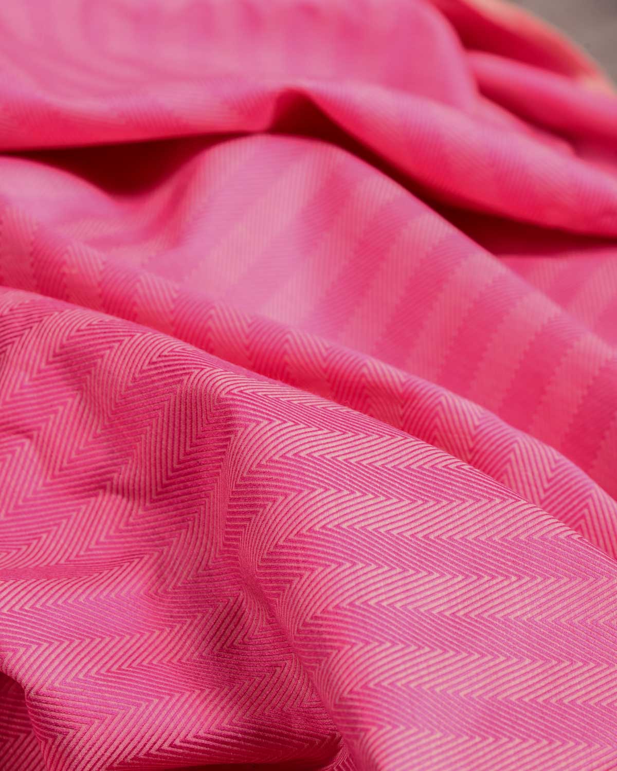 Pink Resham Chevron Stripes Brocade Woven Cotton Silk Banarasi Fabric-HolyWeaves