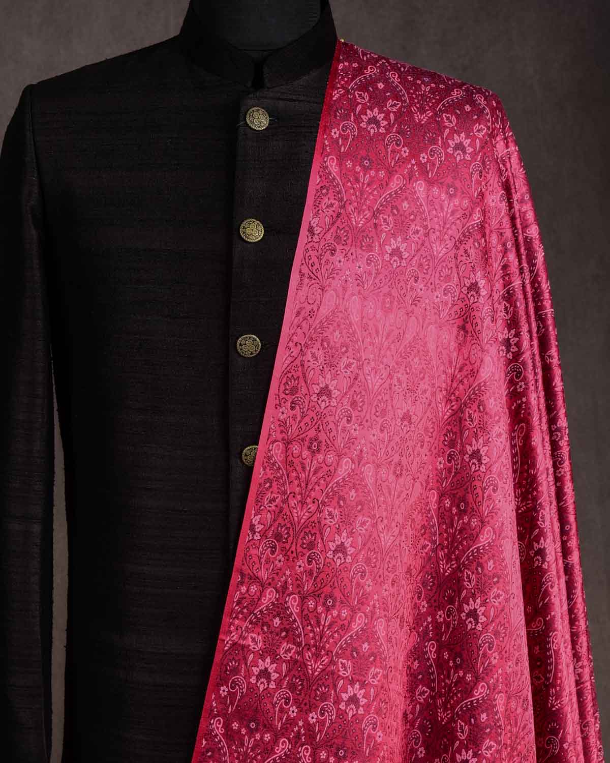 Red Satin Damask Jamawar Handwoven Katan Silk Banarasi Fabric-HolyWeaves