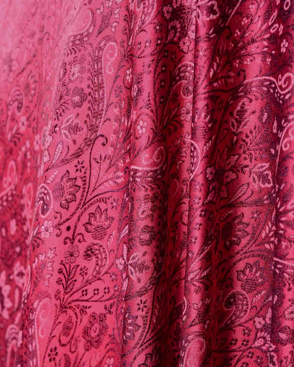 Red Satin Damask Jamawar Handwoven Katan Silk Banarasi Fabric-HolyWeaves