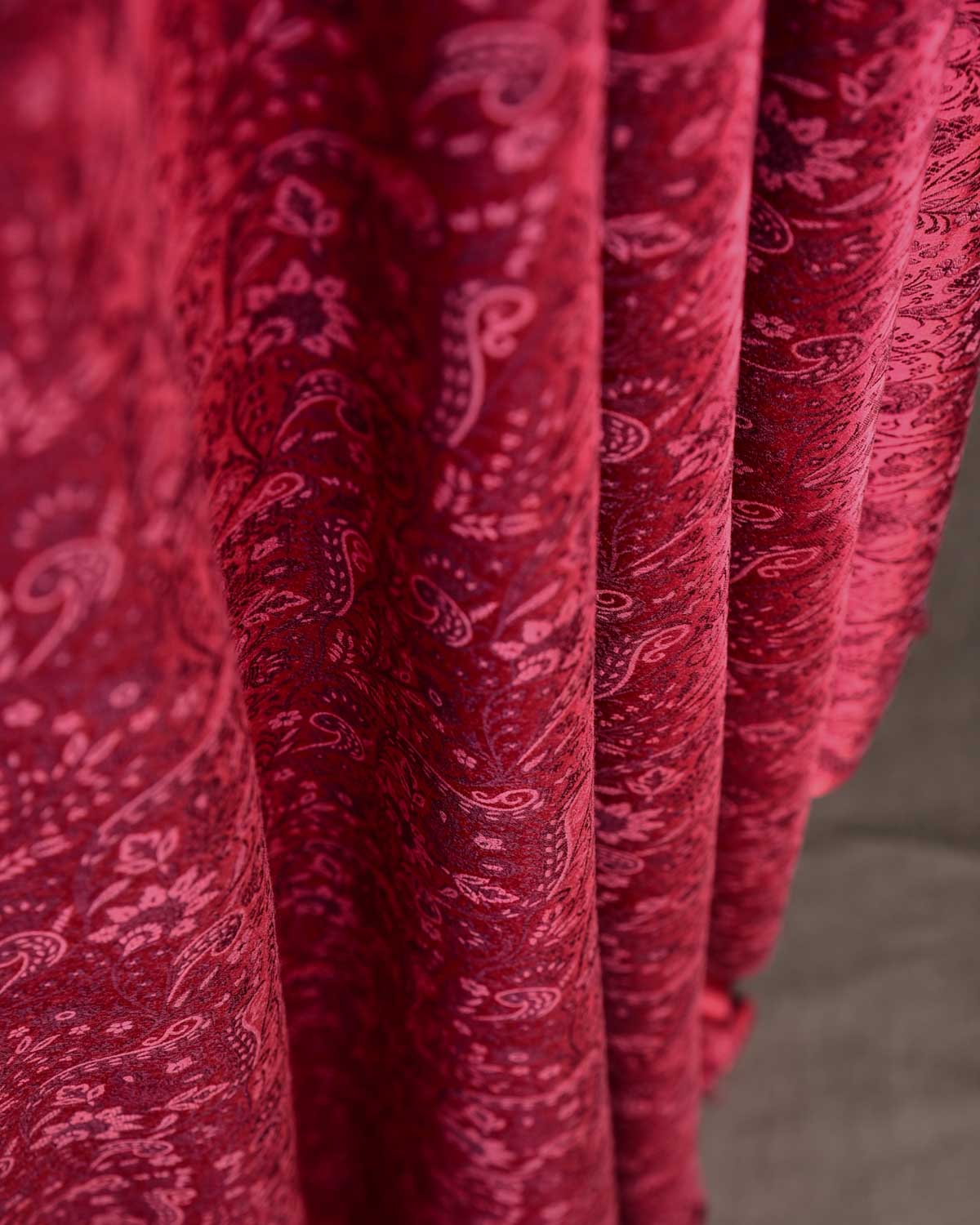 Red Satin Damask Jamawar Handwoven Katan Silk Banarasi Fabric-HolyWeaves