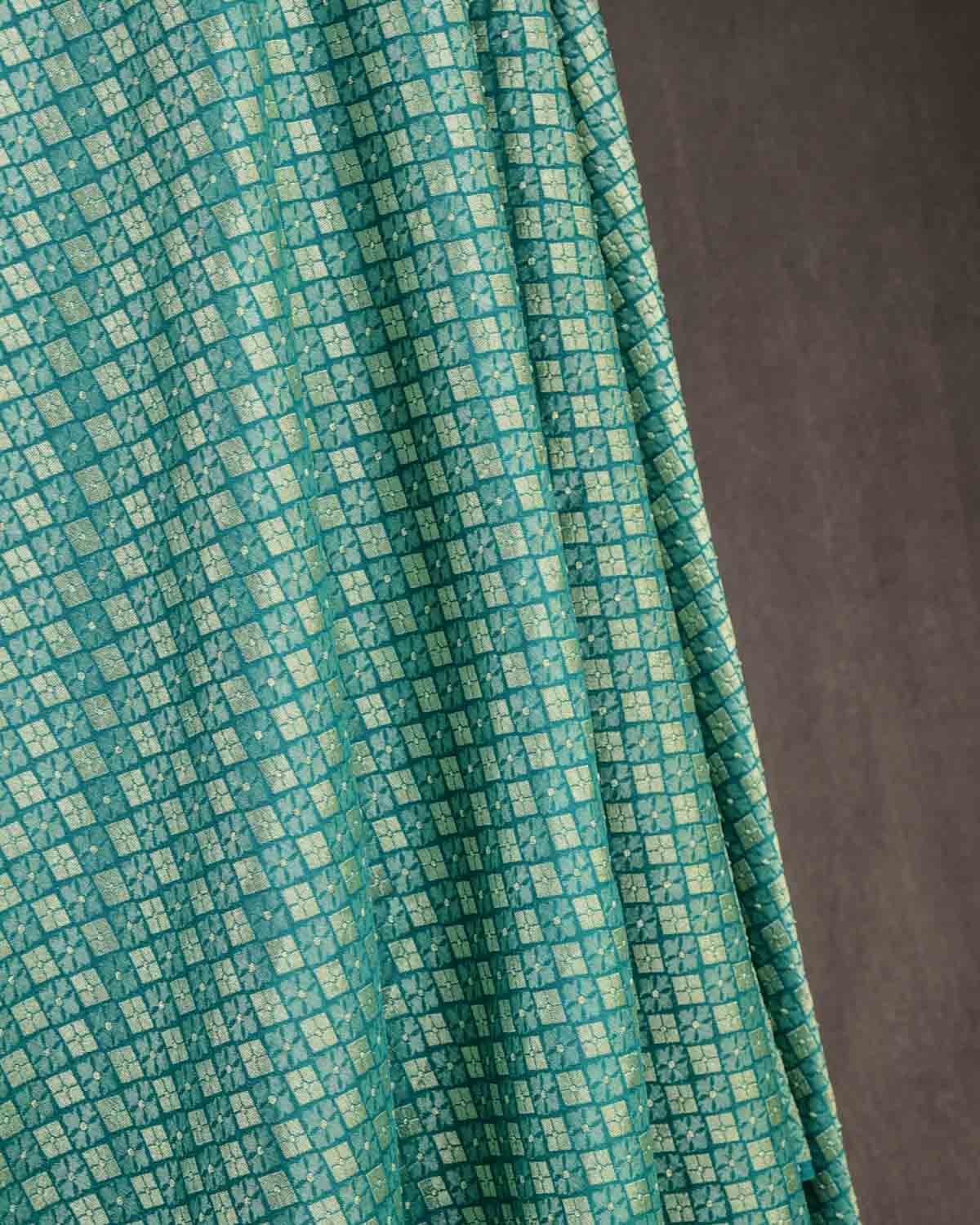 Rama Green Gold Zari Chaudani Buti Brocade Woven Muga Silk Banarasi Fabric-HolyWeaves