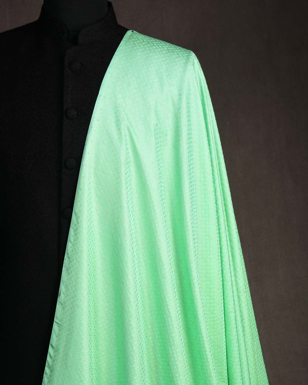 Green Banarasi Tanchoi Brocade Handwoven Silk Unisex Fabric-HolyWeaves