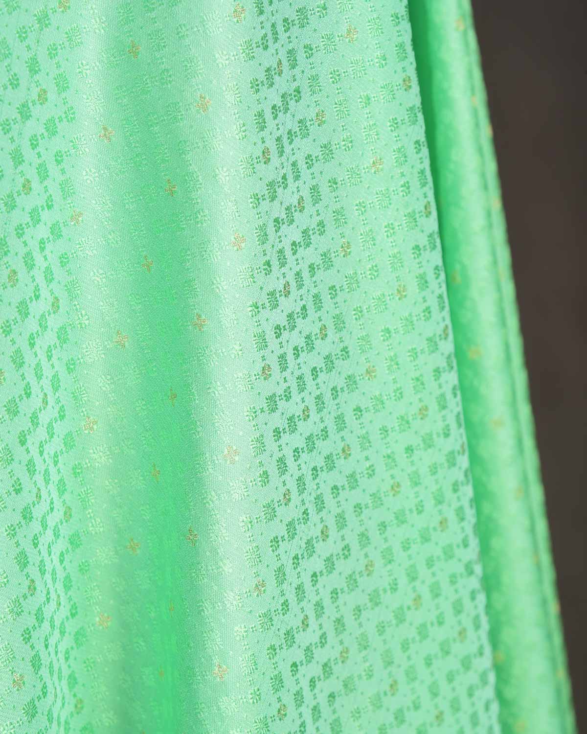Green Banarasi Tanchoi Brocade Handwoven Silk Unisex Fabric-HolyWeaves