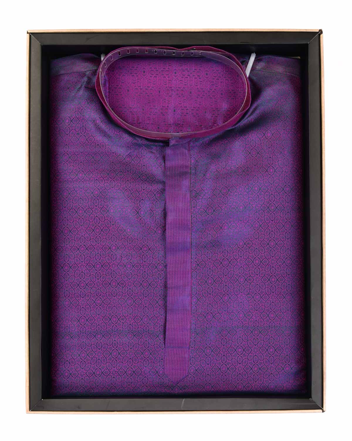 Shot Magenta Ethnic Mosaic Tanchoi Handwoven Silk Mens Kurta Pyjama-HolyWeaves