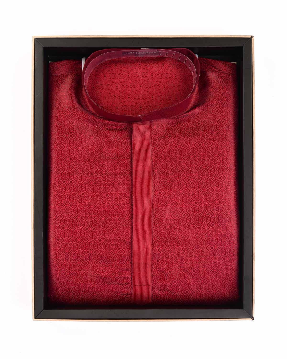 Metallic Maroon Mosaic Tanchoi Handwoven Katan Silk Banarasi Mens Kurta Pyjama-HolyWeaves