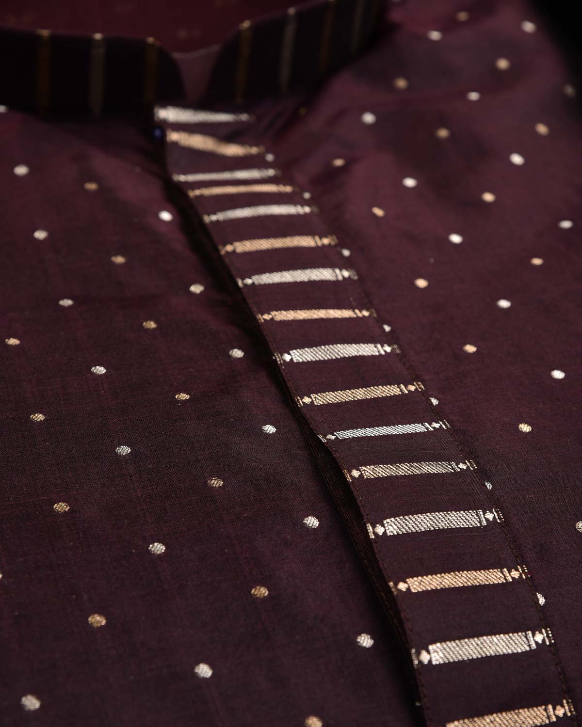 Mahogany Banarasi Gold & Silver Zari Brocade Handwoven Silk Mens Kurta Pyjama-HolyWeaves