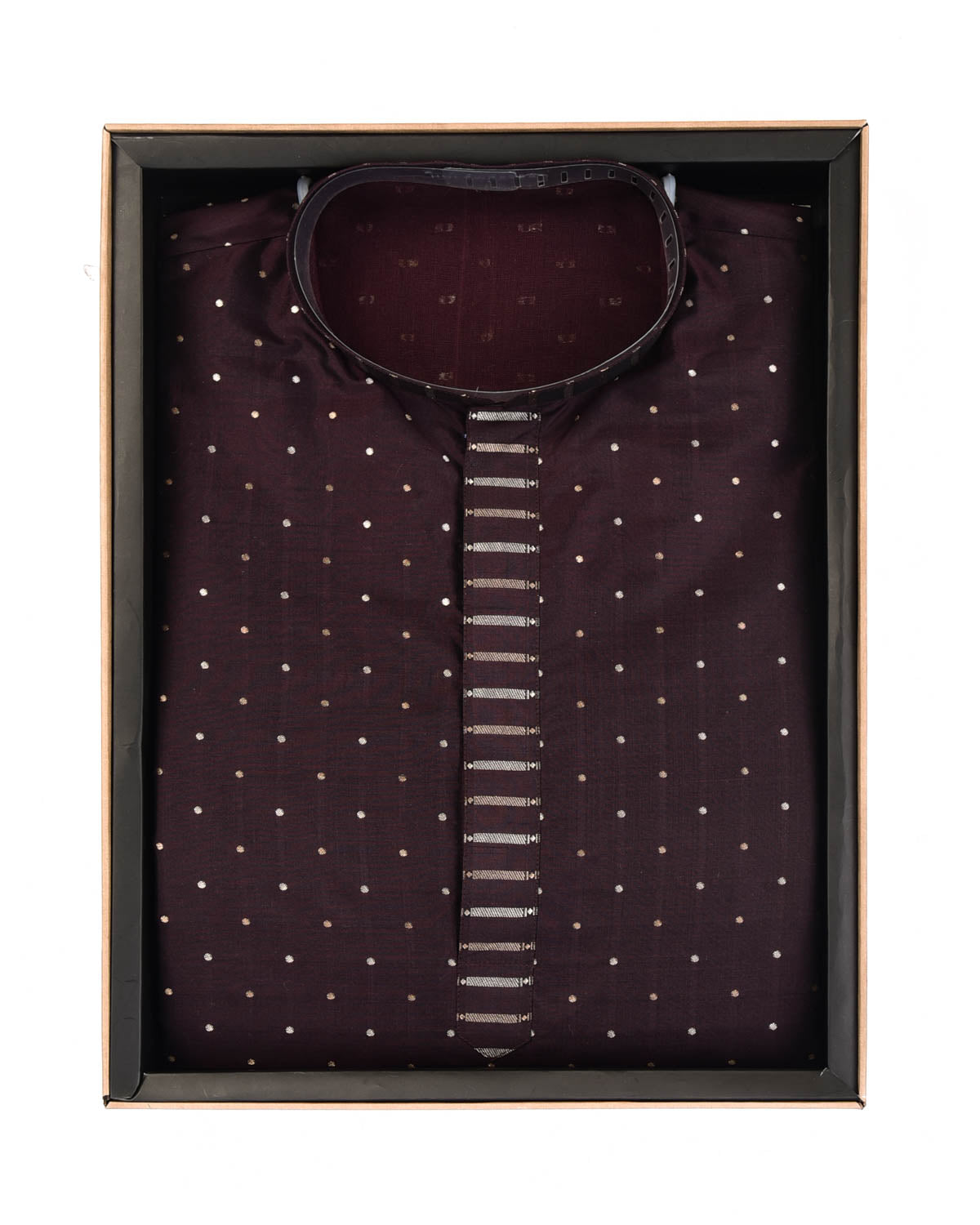 Mahogany Banarasi Gold & Silver Zari Brocade Handwoven Silk Mens Kurta Pyjama-HolyWeaves