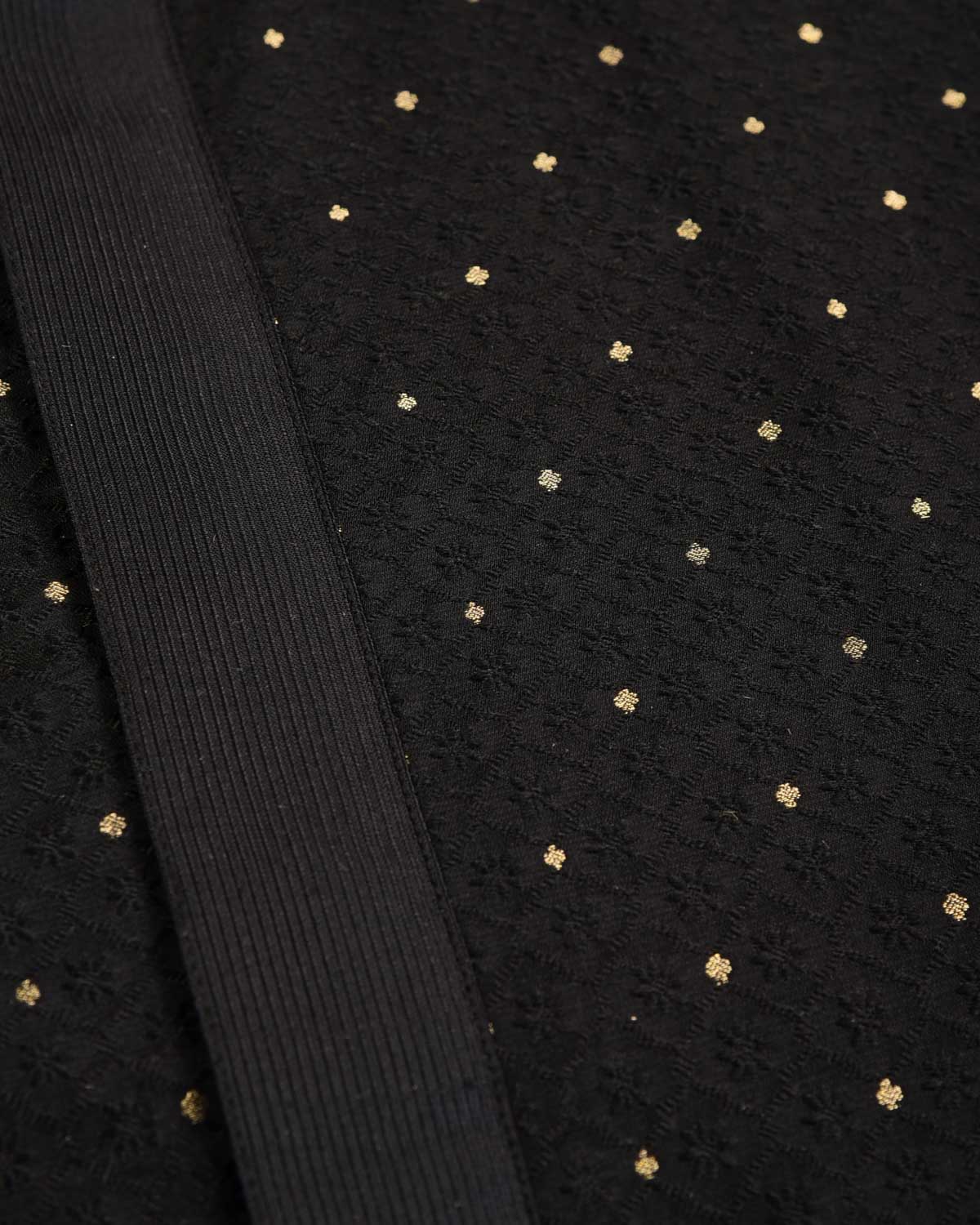 Black Tanchoi Brocade Handwoven Silk Mens Kurta Pyjama with Gold Zari Accents-HolyWeaves