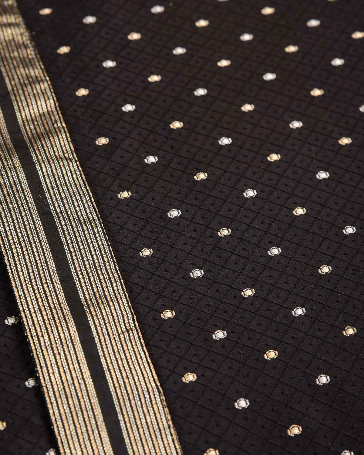 Black Gold & Silver Zari Tanchoi Brocade Handwoven Silk Mens Kurta Pyjama-HolyWeaves