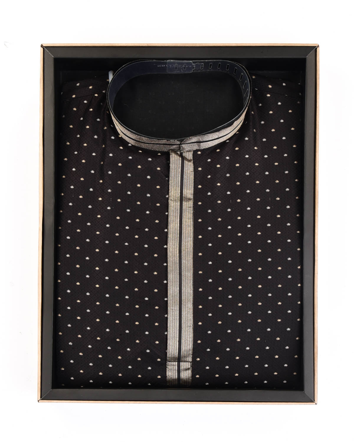 Black Gold & Silver Zari Tanchoi Brocade Handwoven Silk Mens Kurta Pyjama-HolyWeaves