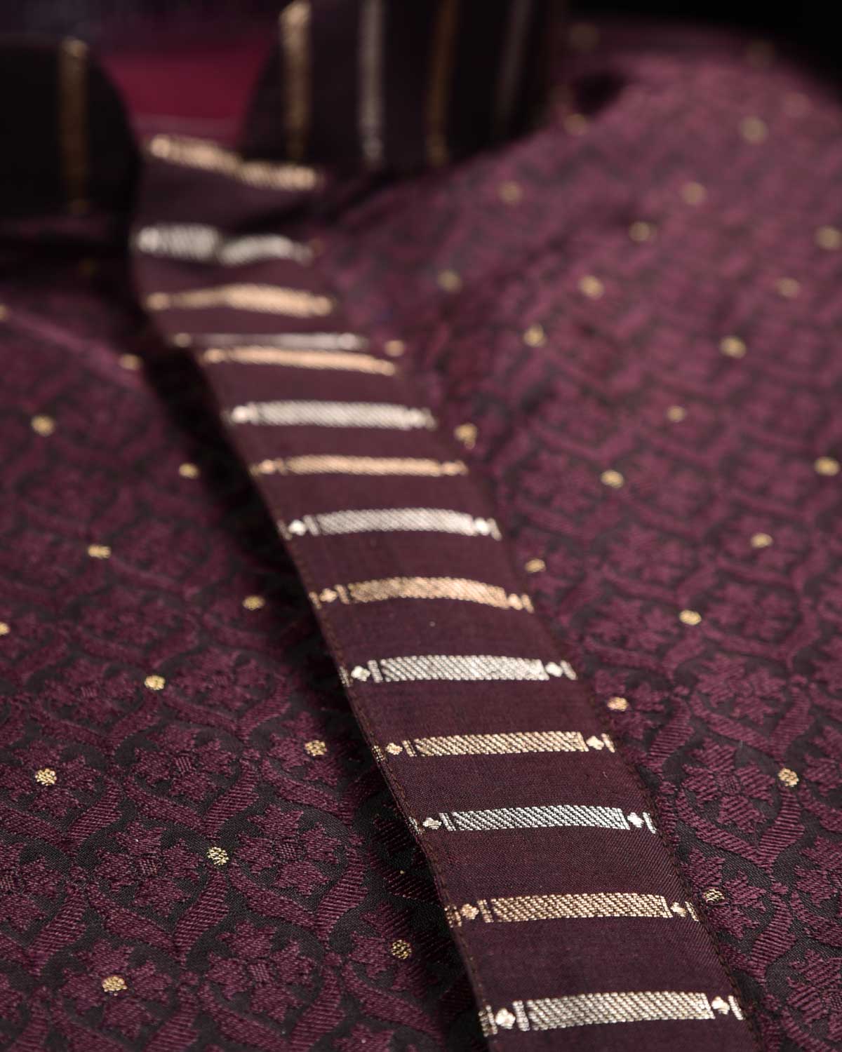 Black Coffee Brown Tanchoi Brocade Silk Banarasi Mens Kurta Pyjama-HolyWeaves