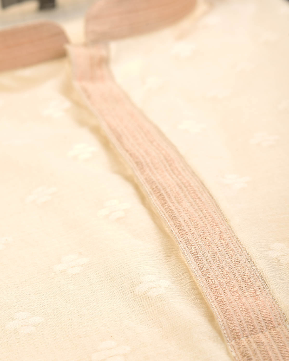 Cream Resham Buti Woven Cotton Silk Mens Kurta Pyjama-HolyWeaves