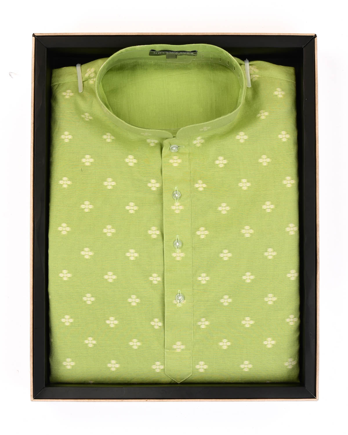 Green Resham Buti Woven Cotton Silk Mens Kurta Pyjama-HolyWeaves