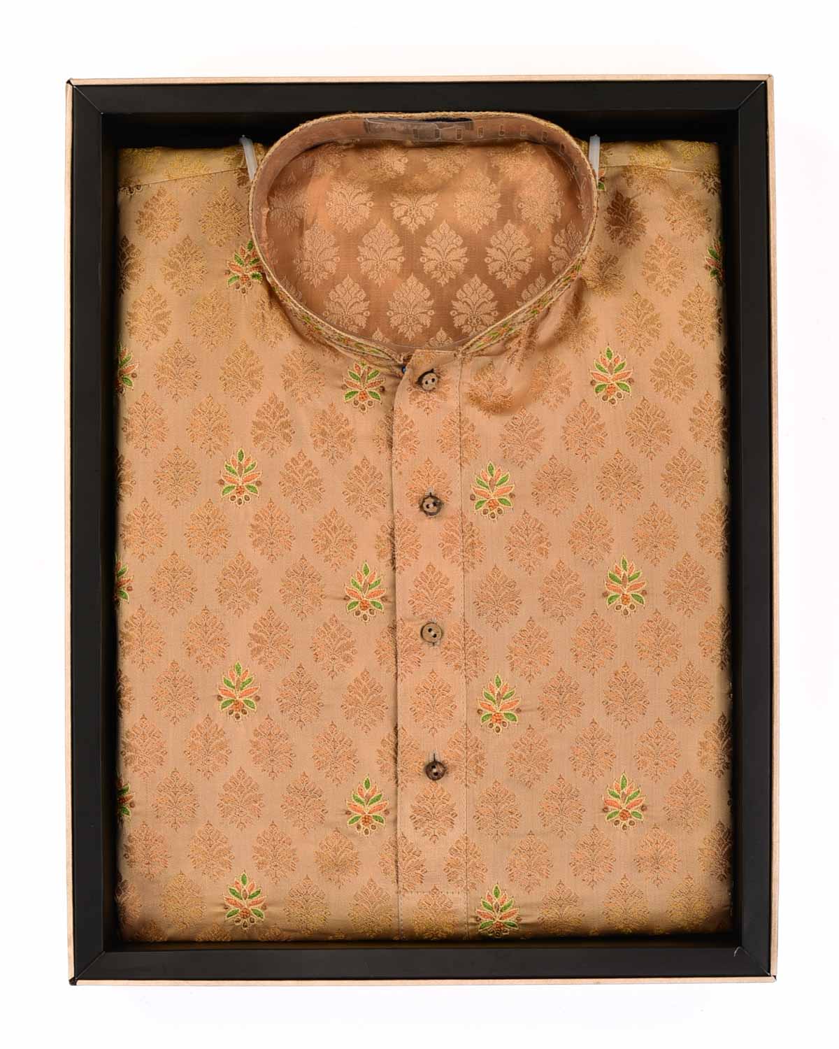 Beige Banarasi Hand-embroidered Art Silk Mens Kurta Pyjama-HolyWeaves