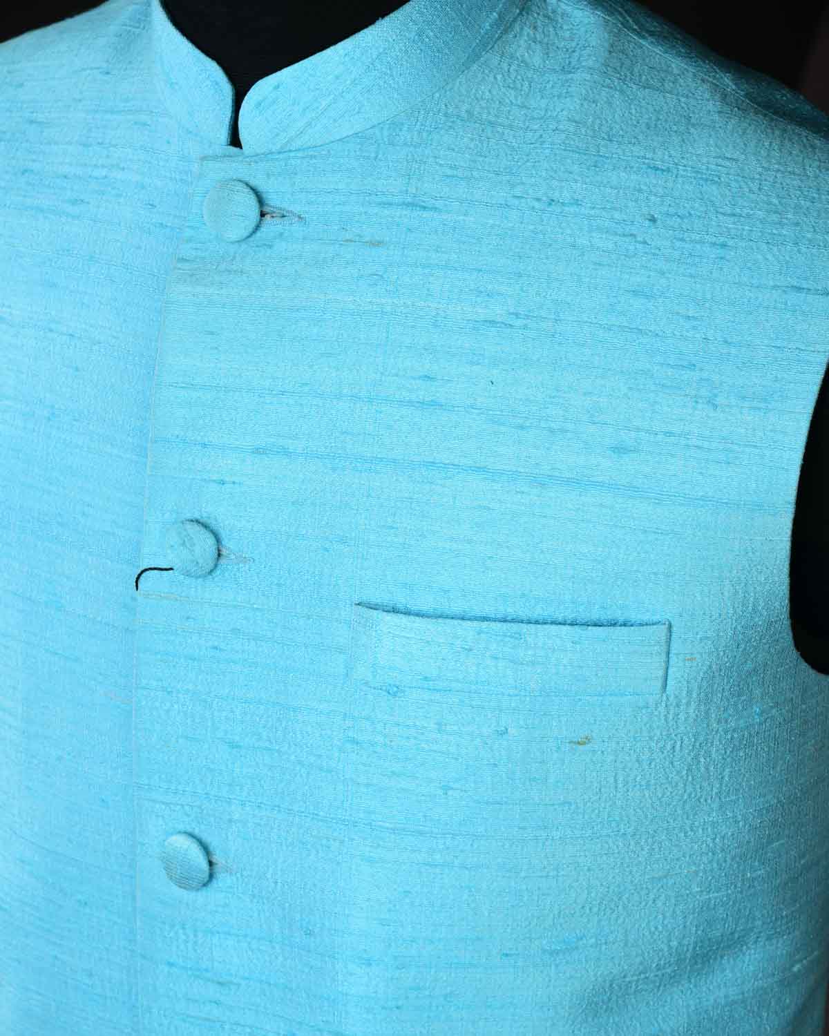 Ferozi Banarasi Textured Handwoven Raw Silk Mens Modi Jacket-HolyWeaves