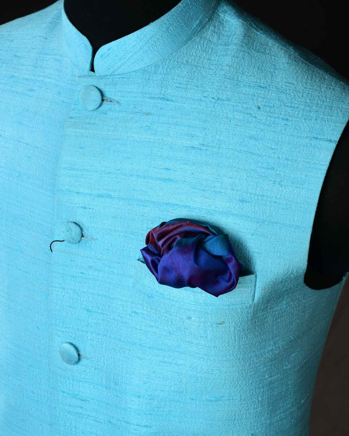 Ferozi Banarasi Textured Handwoven Raw Silk Mens Modi Jacket-HolyWeaves