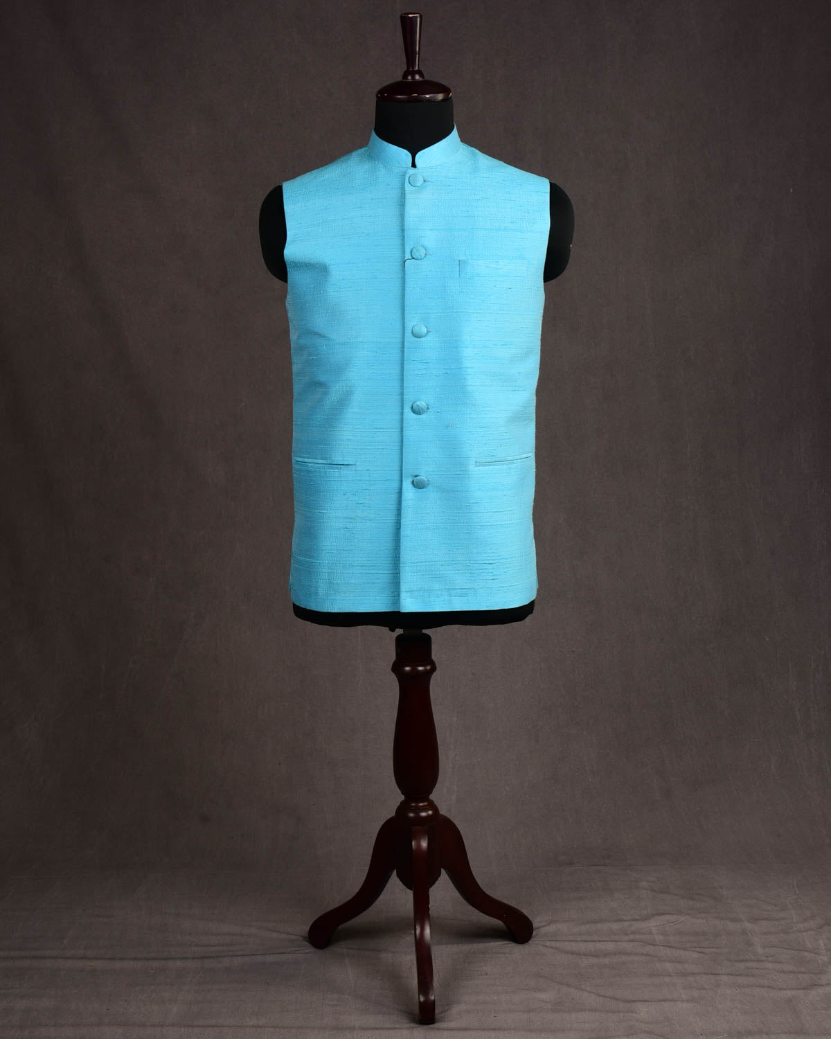 Ferozi Banarasi Textured Handwoven Raw Silk Mens Modi Jacket-HolyWeaves