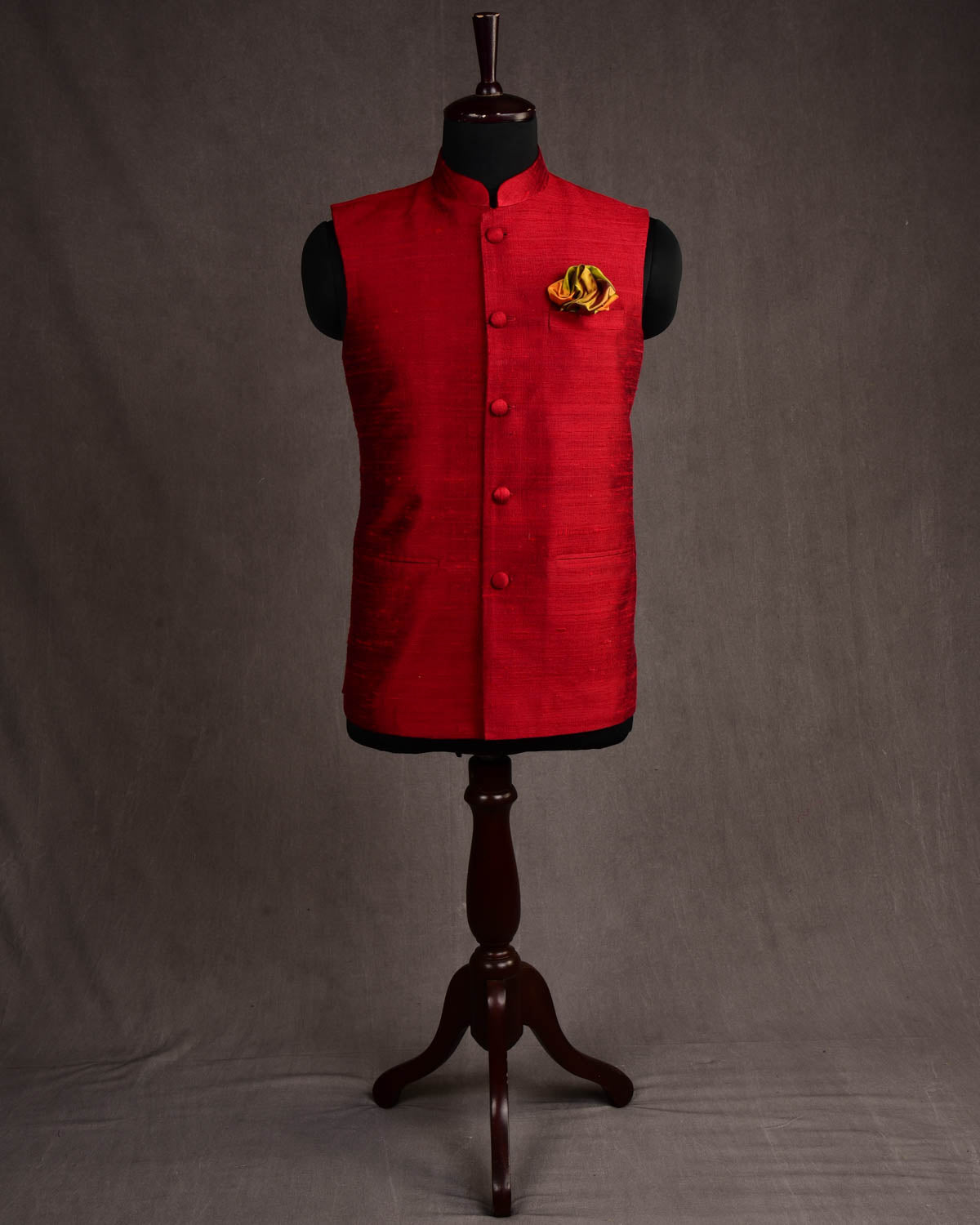 Crimson Red Textured Raw Silk Mens Modi Jacket-HolyWeaves