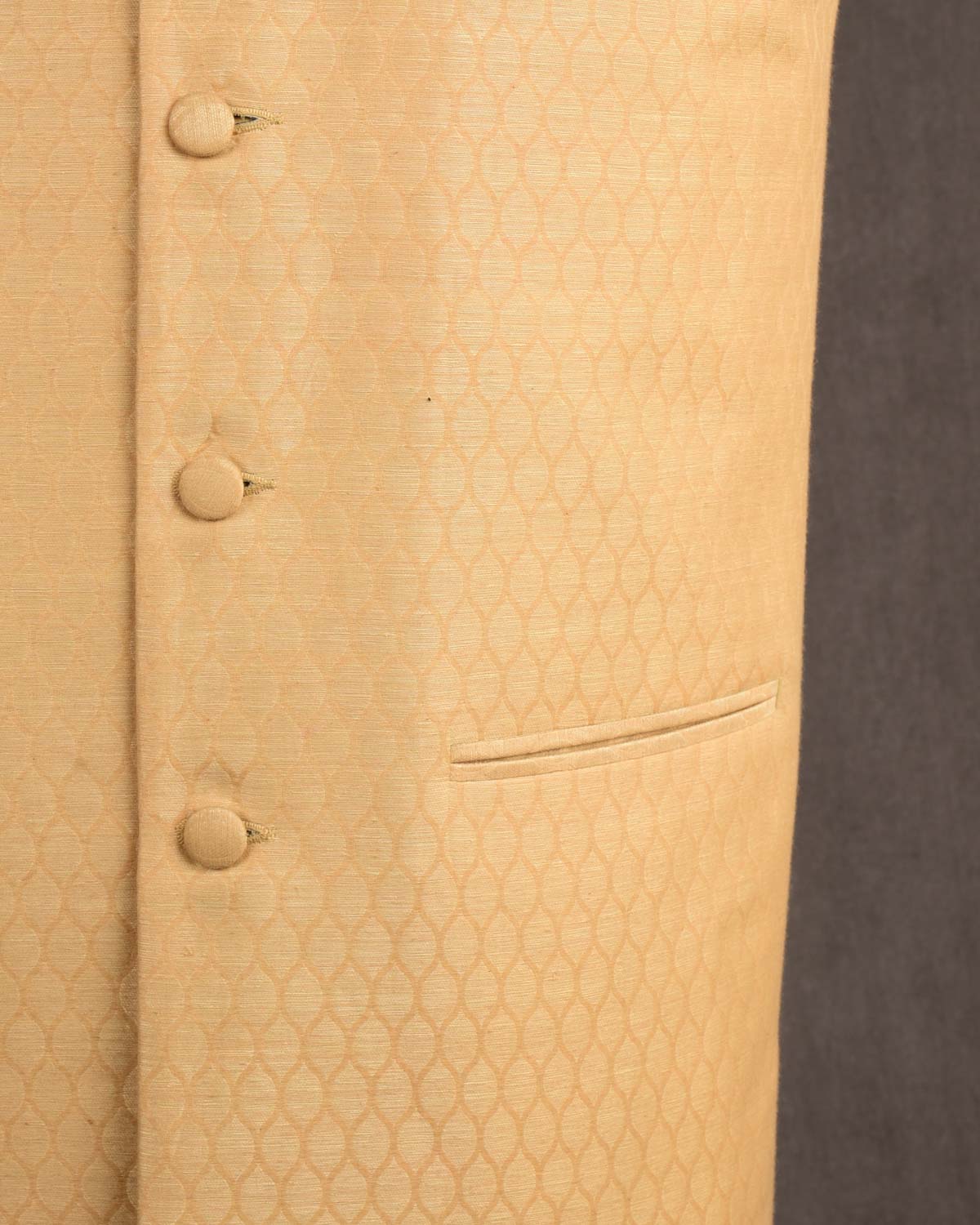 Beige Banarasi Tanchoi Handwoven Linen Cotton Mens Modi Jacket-HolyWeaves