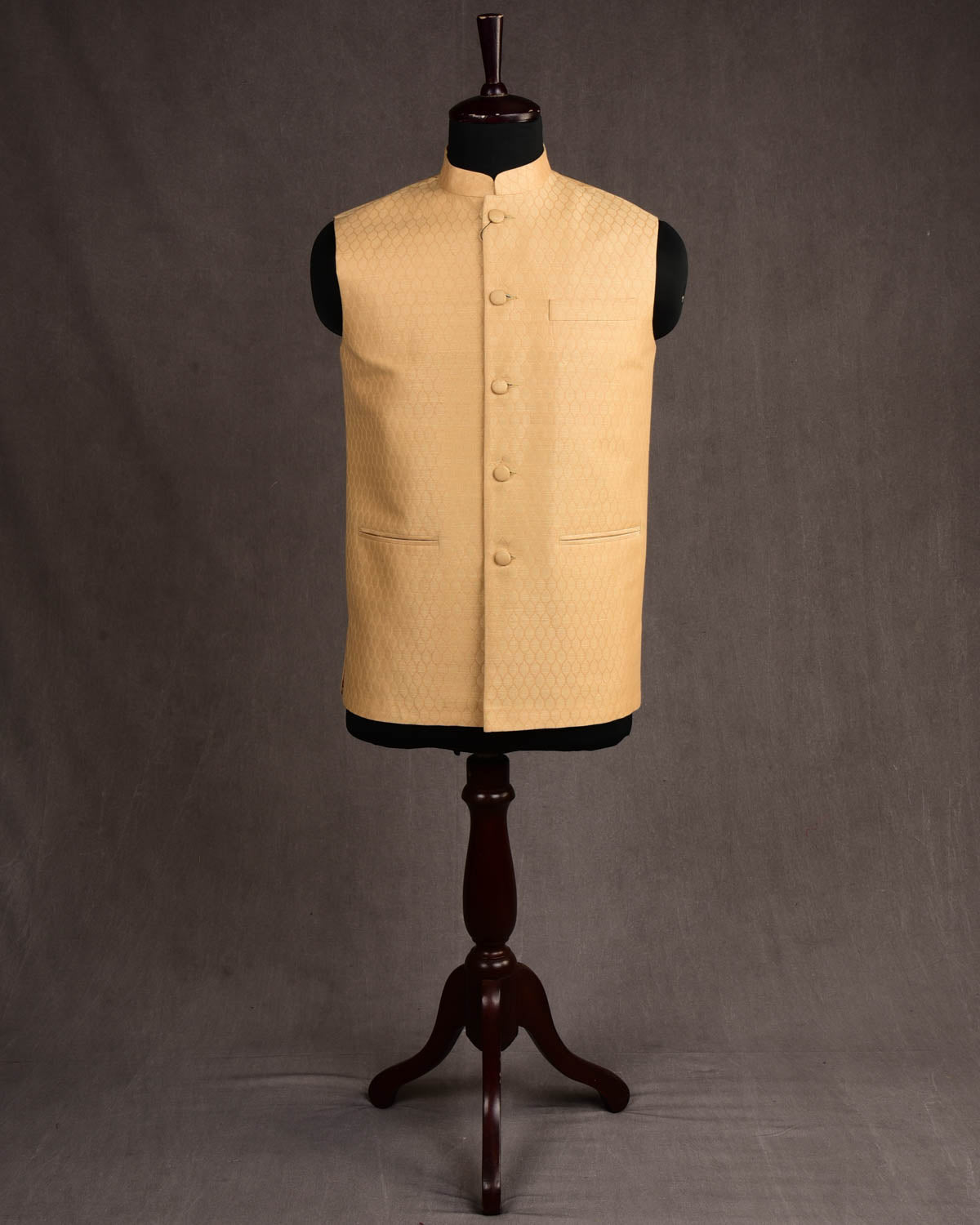Beige Banarasi Tanchoi Handwoven Linen Cotton Mens Modi Jacket-HolyWeaves