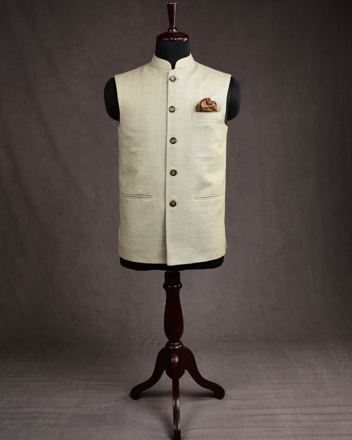 Muted Green Banarasi Handwoven Matka Silk Mens Modi Jacket-HolyWeaves