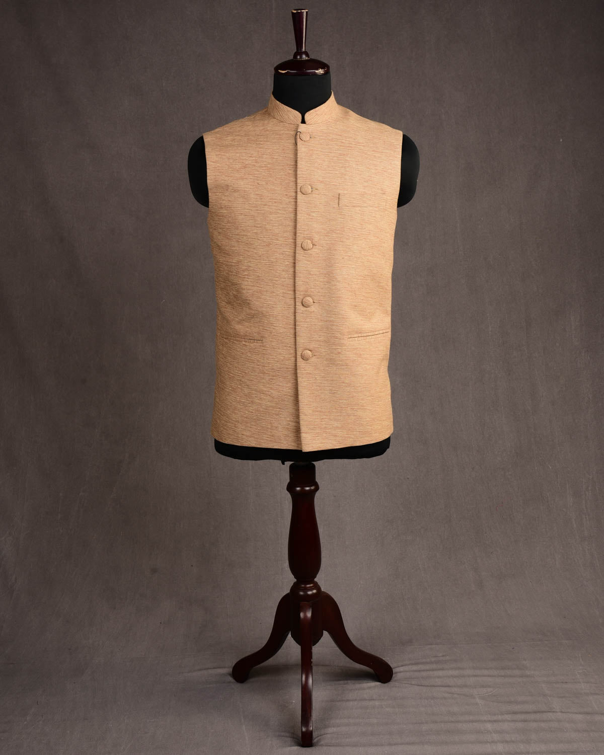 Beige Banarasi Handwoven Raw Silk Mens Modi Jacket-HolyWeaves