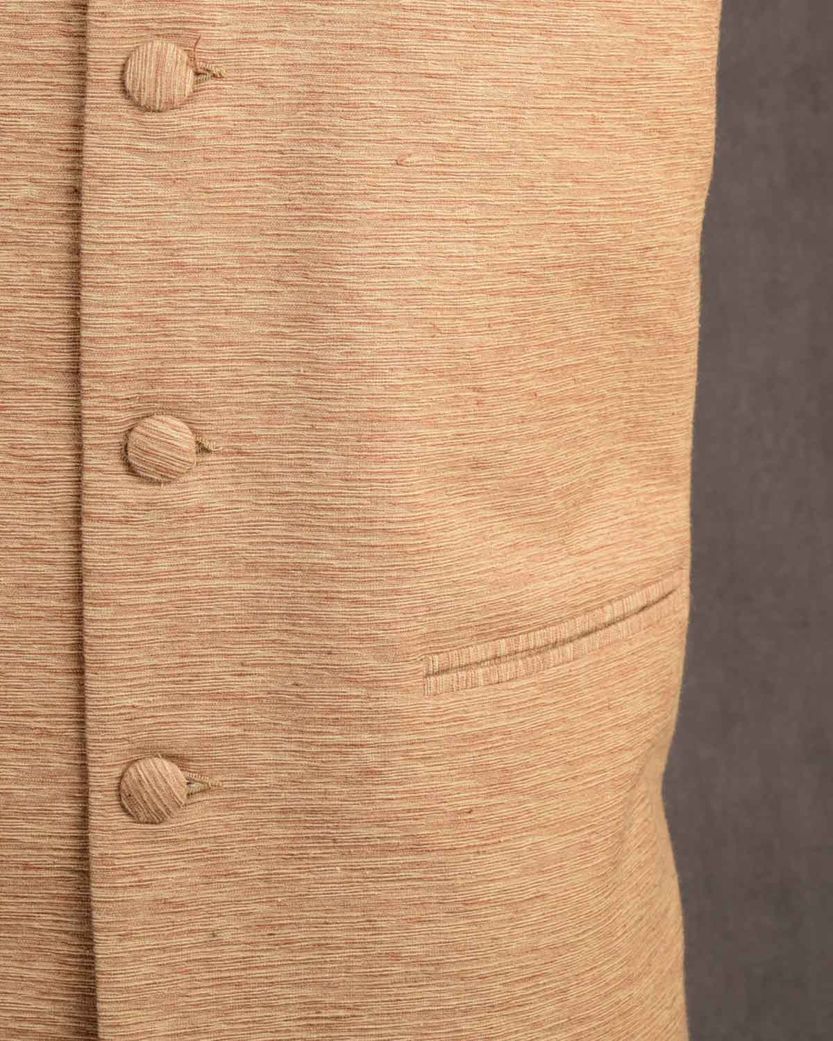 Beige Banarasi Handwoven Raw Silk Mens Modi Jacket-HolyWeaves