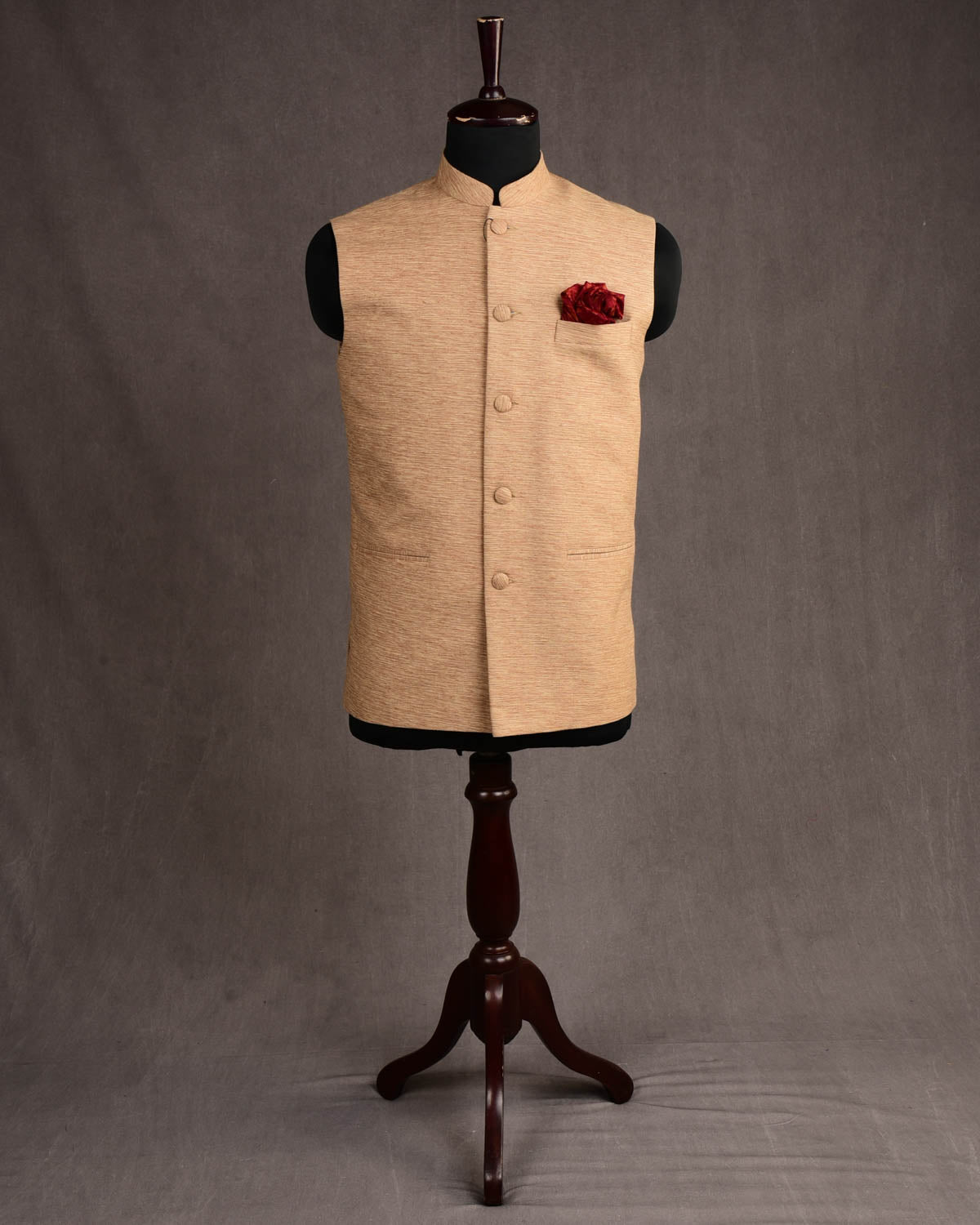 Beige Banarasi Handwoven Raw Silk Mens Modi Jacket-HolyWeaves