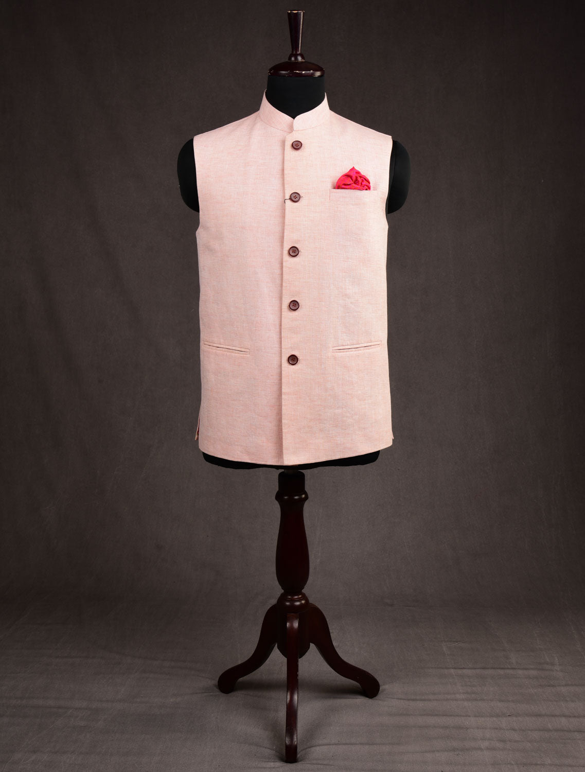 Pastel Peach Linen Mens Modi Jacket-HolyWeaves