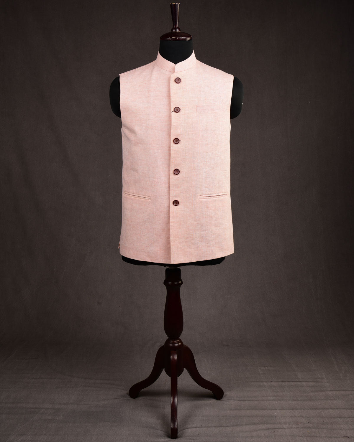 Pastel Peach Linen Mens Modi Jacket-HolyWeaves