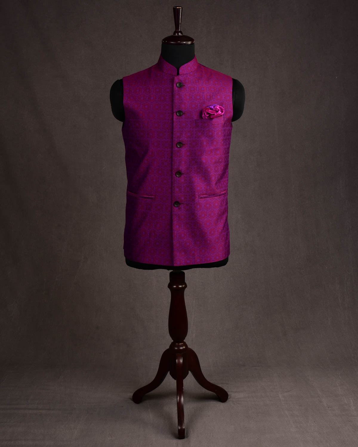 Purple Kaleidoscopic Stars Resham Tanchoi Silk Mens Modi Jacket-HolyWeaves