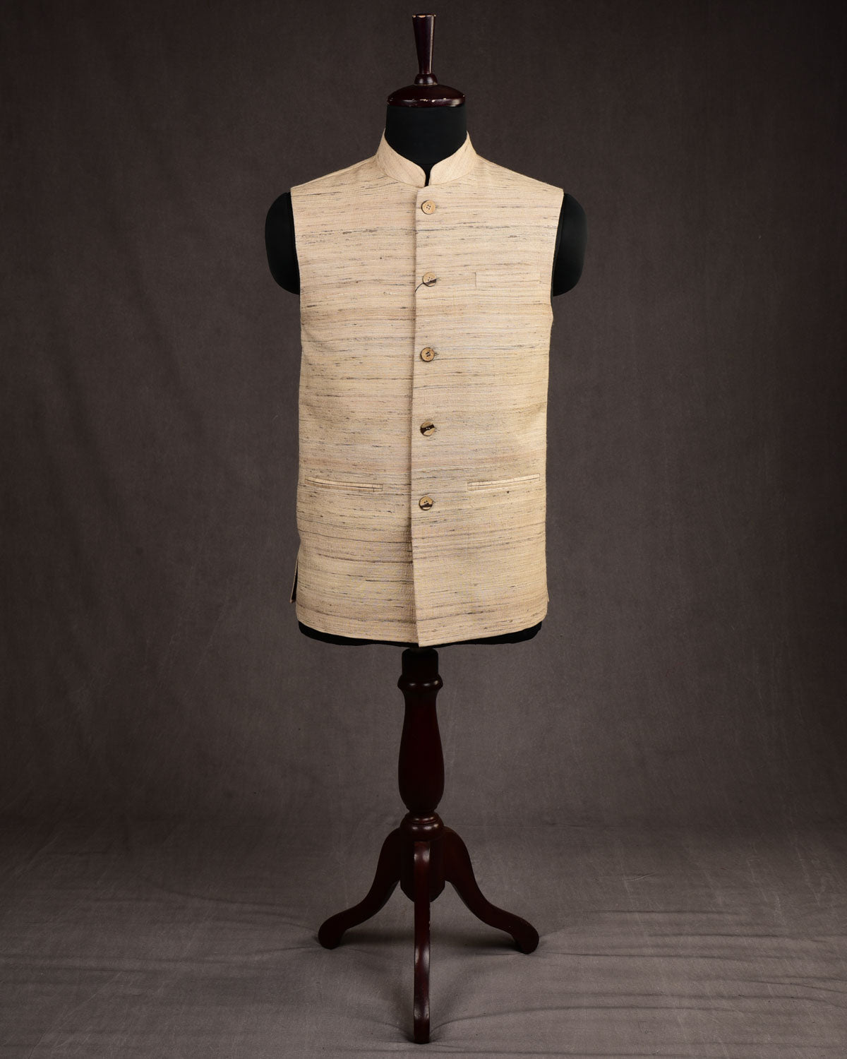Textured Beige Tasar Khichha Mens Modi Jacket-HolyWeaves