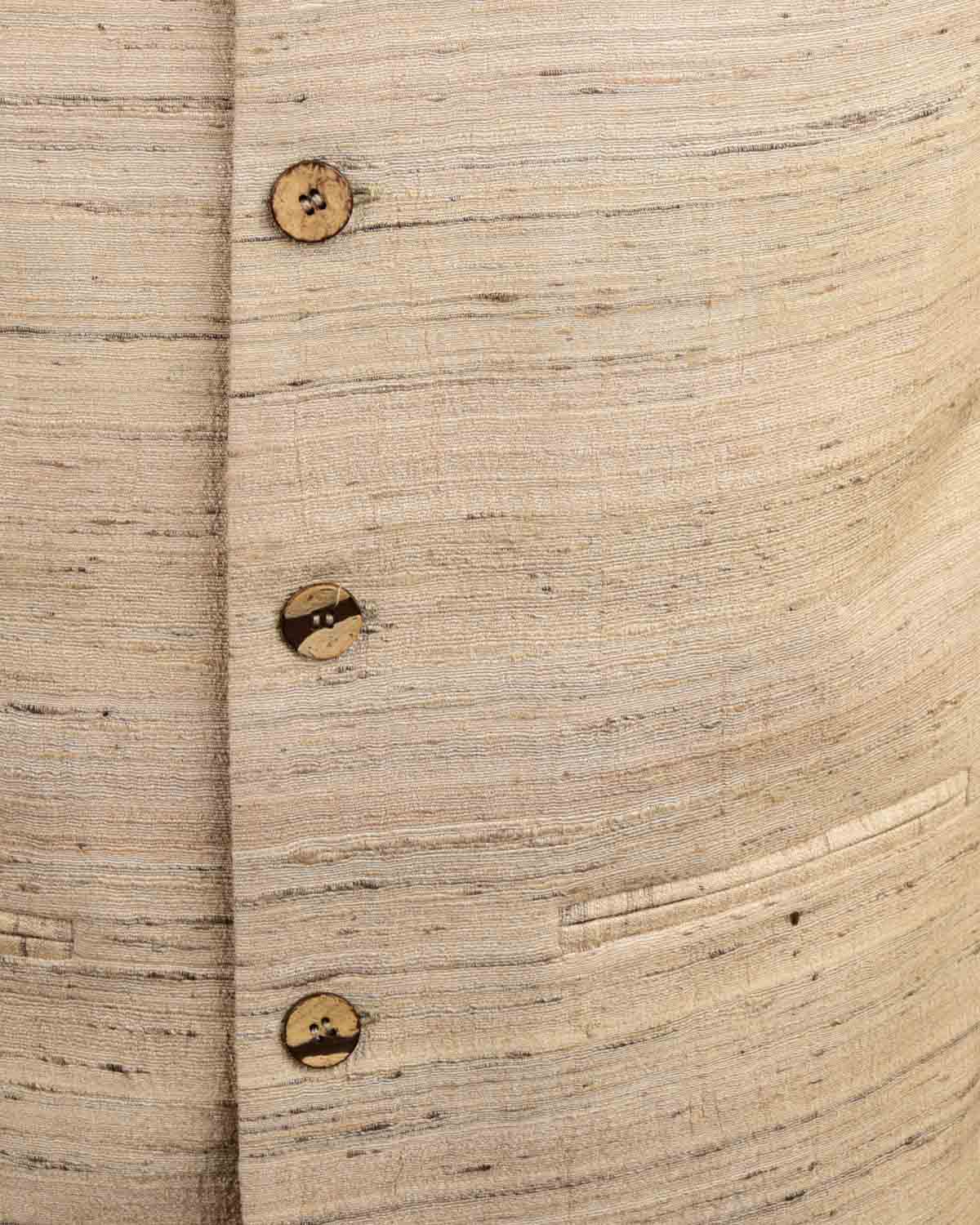 Textured Beige Tasar Khichha Mens Modi Jacket-HolyWeaves