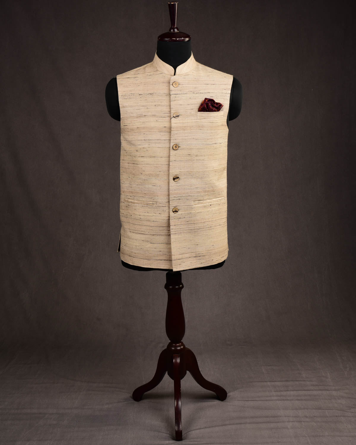 Textured Beige Tasar Khichha Mens Modi Jacket-HolyWeaves