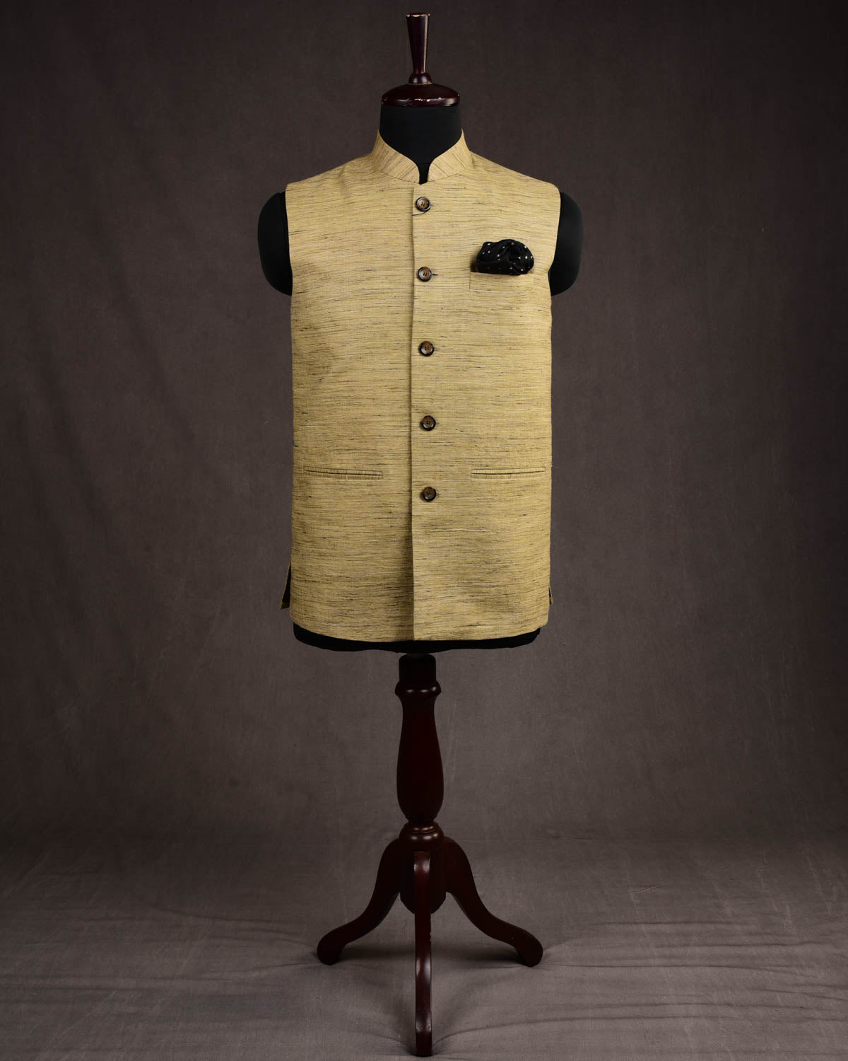 Textured Beige Tasar Khichha Mens Modi Jacket-HolyWeaves
