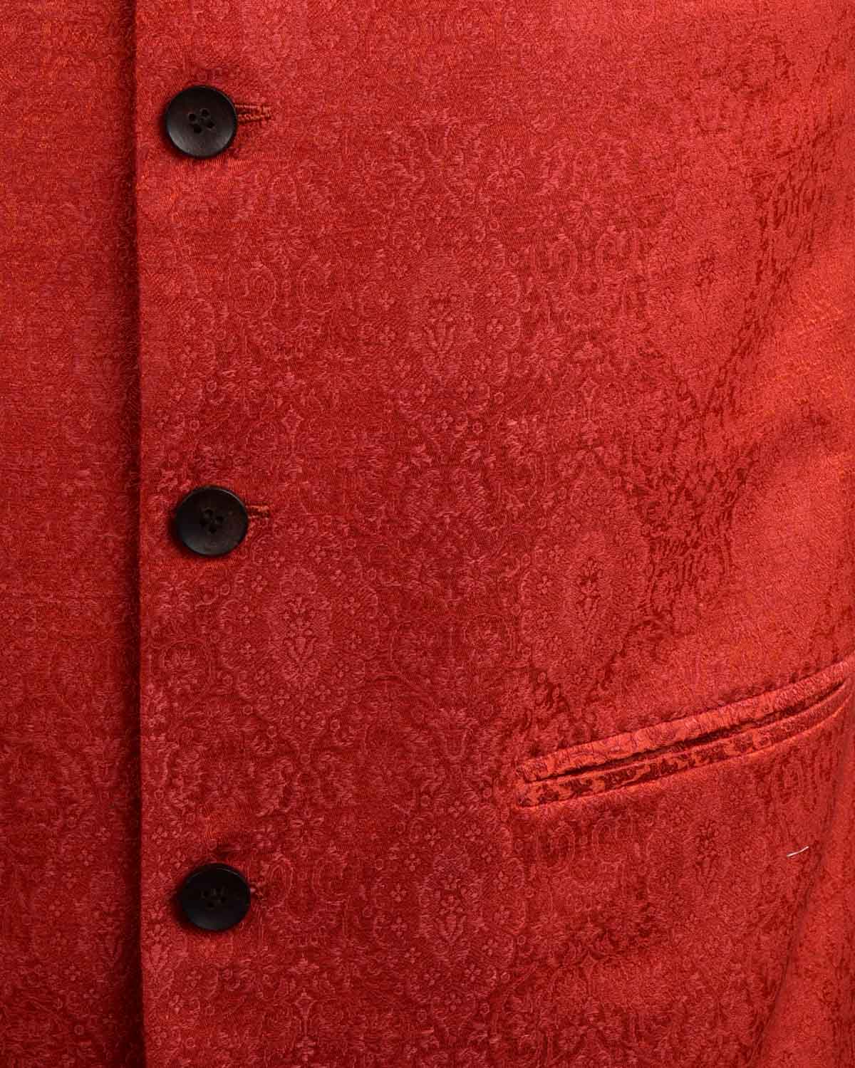 Rust Banarasi Damask Tanchoi Silk Wool Mens Modi Jacket-HolyWeaves
