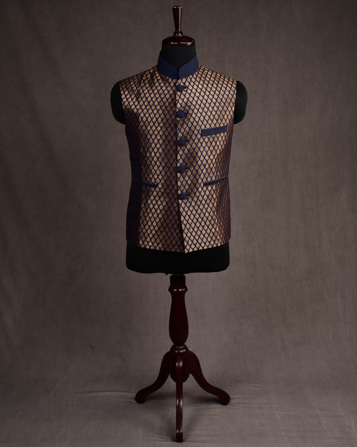 Blue Silk Brocade Slim Fit Mens Modi Jacket-HolyWeaves