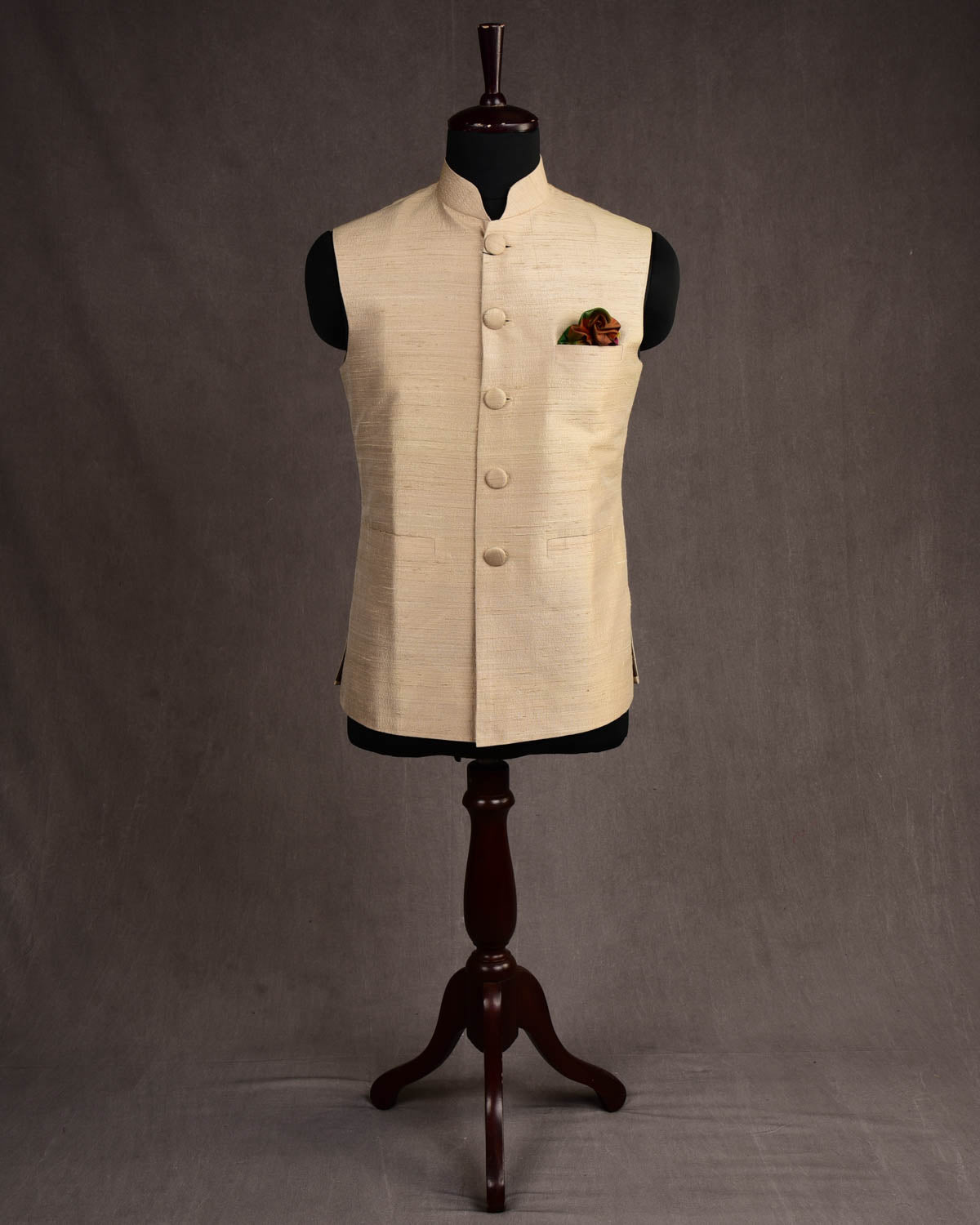 Beige Raw Silk Slim Fit Mens Modi Jacket-HolyWeaves