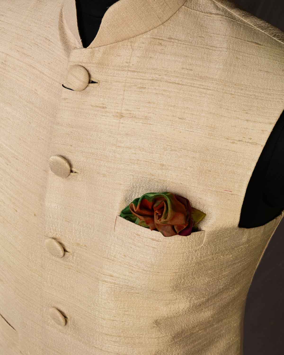 Beige Raw Silk Slim Fit Mens Modi Jacket-HolyWeaves