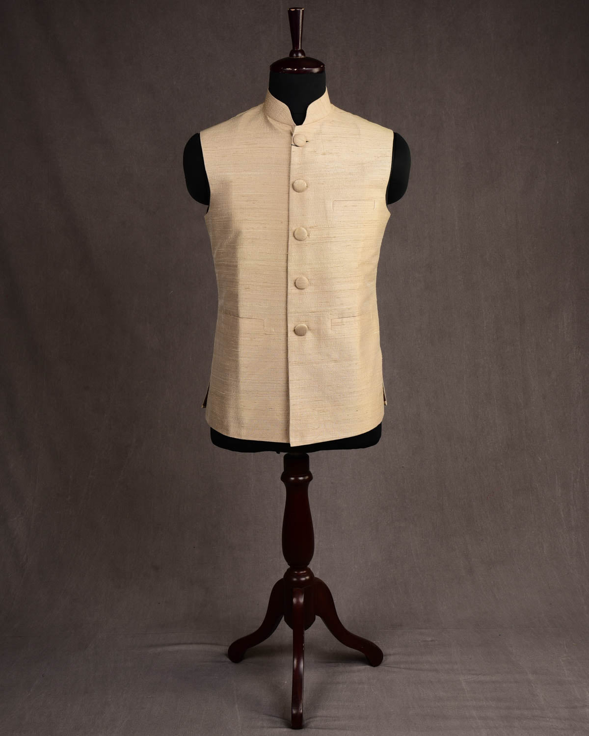 Beige Raw Silk Slim Fit Mens Modi Jacket-HolyWeaves