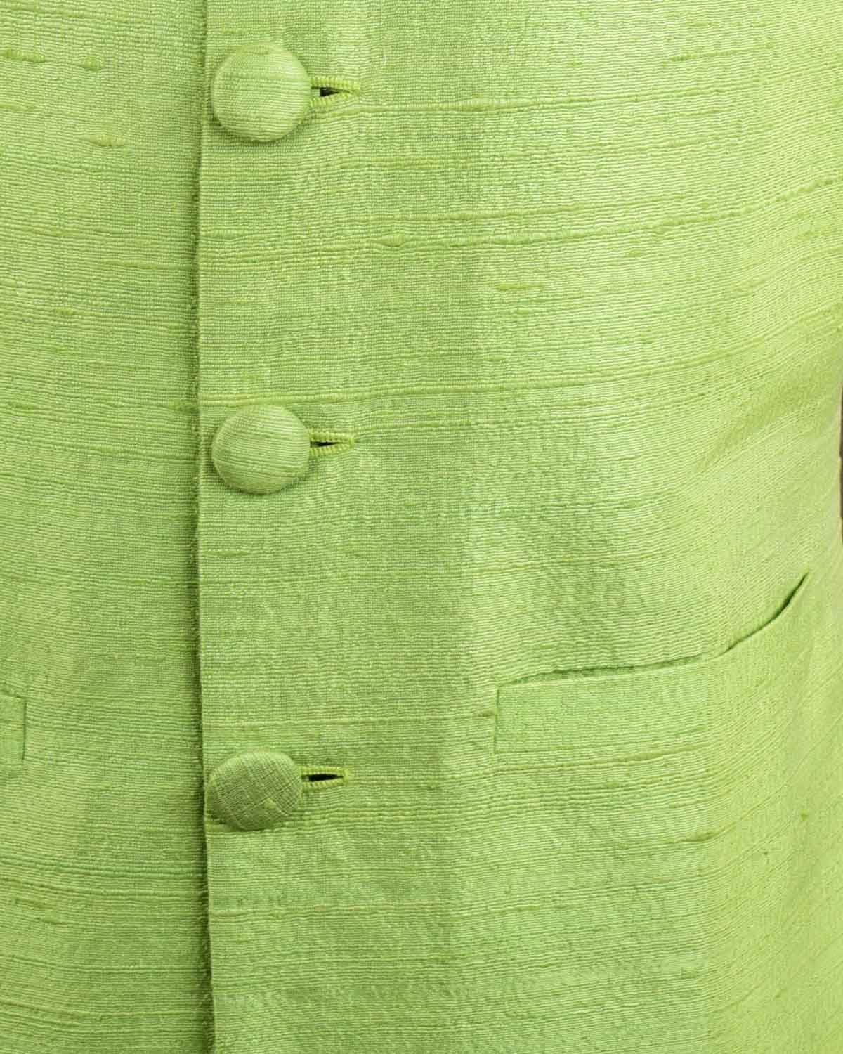Green Raw Silk Slim Fit Mens Modi Jacket-HolyWeaves