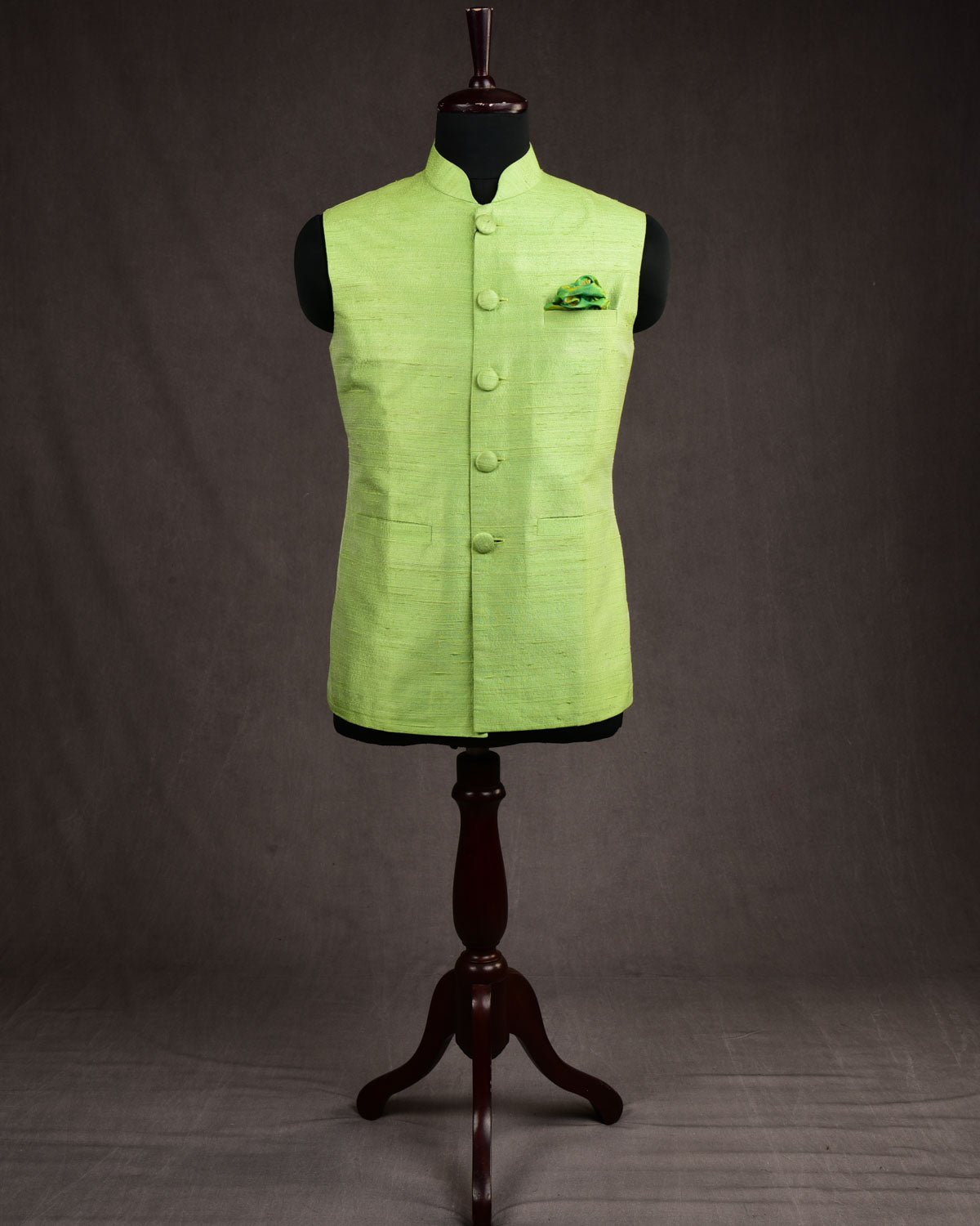 Green Raw Silk Slim Fit Mens Modi Jacket-HolyWeaves