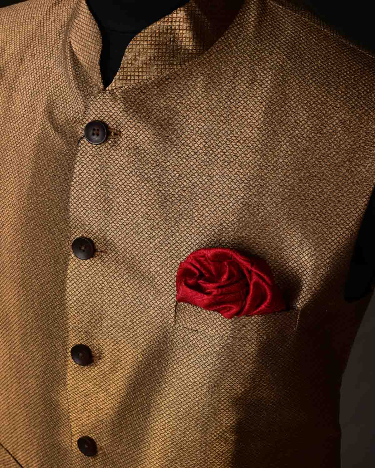 Gold Art Silk Brocade Modi Jacket-HolyWeaves