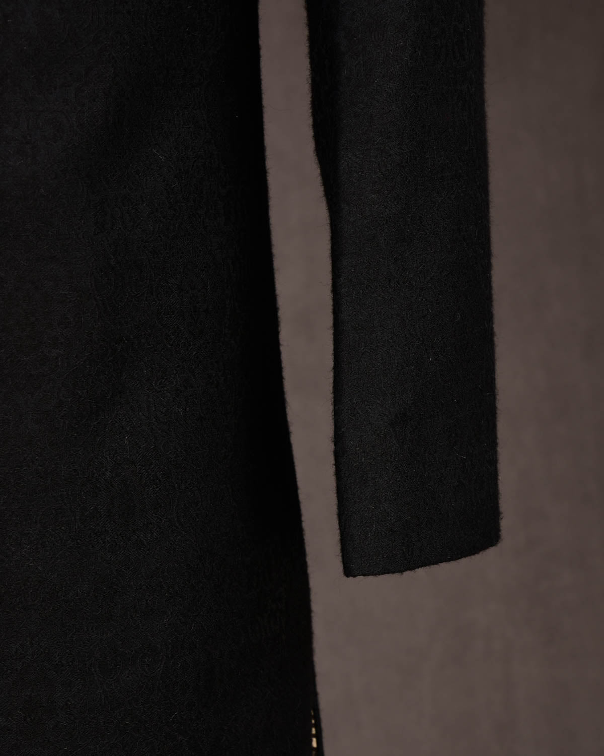 Black Banarasi Damask Tanchoi Silk Wool Mens Sherwani-HolyWeaves