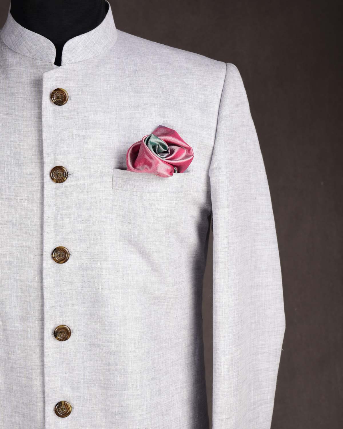 Gray Textured Linen Mens Sherwani-HolyWeaves