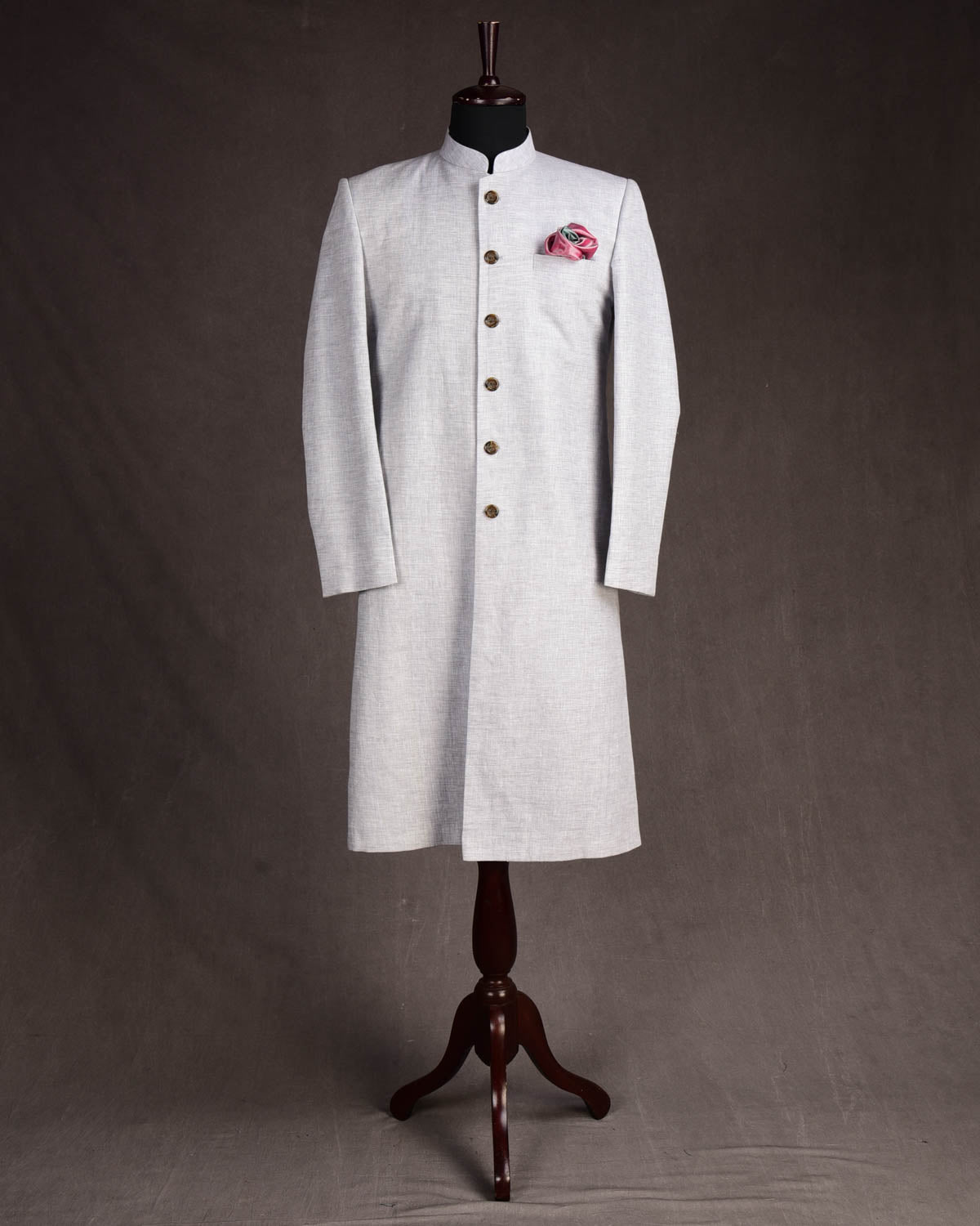 Gray Textured Linen Mens Sherwani-HolyWeaves