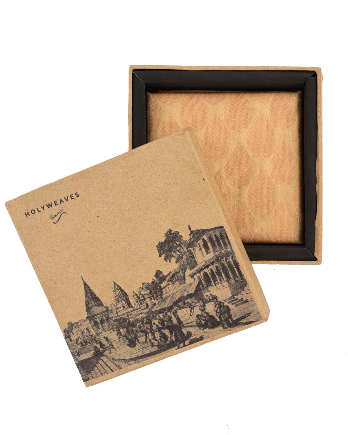 Beige Leaf Tanchoi Handwoven Pure Silk Pocket Square For Men-HolyWeaves