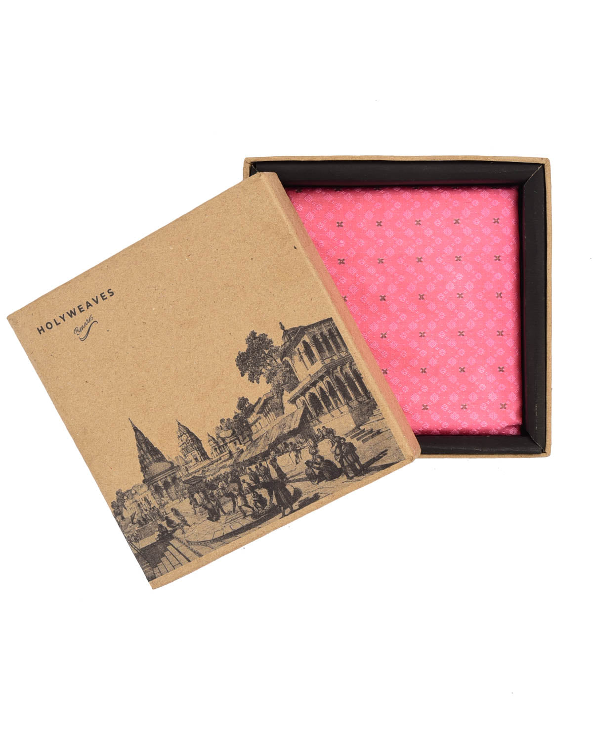 Peach Tanchoi Brocade with Zari Accents Handwoven Pure Silk Pocket Square For Men-HolyWeaves
