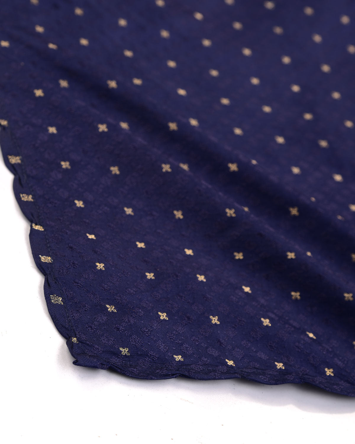 Navy Blue Gold Zari Tanchoi Brocade Handwoven Silk Pocket Square for Men with Scallop Hand-Hemming-HolyWeaves