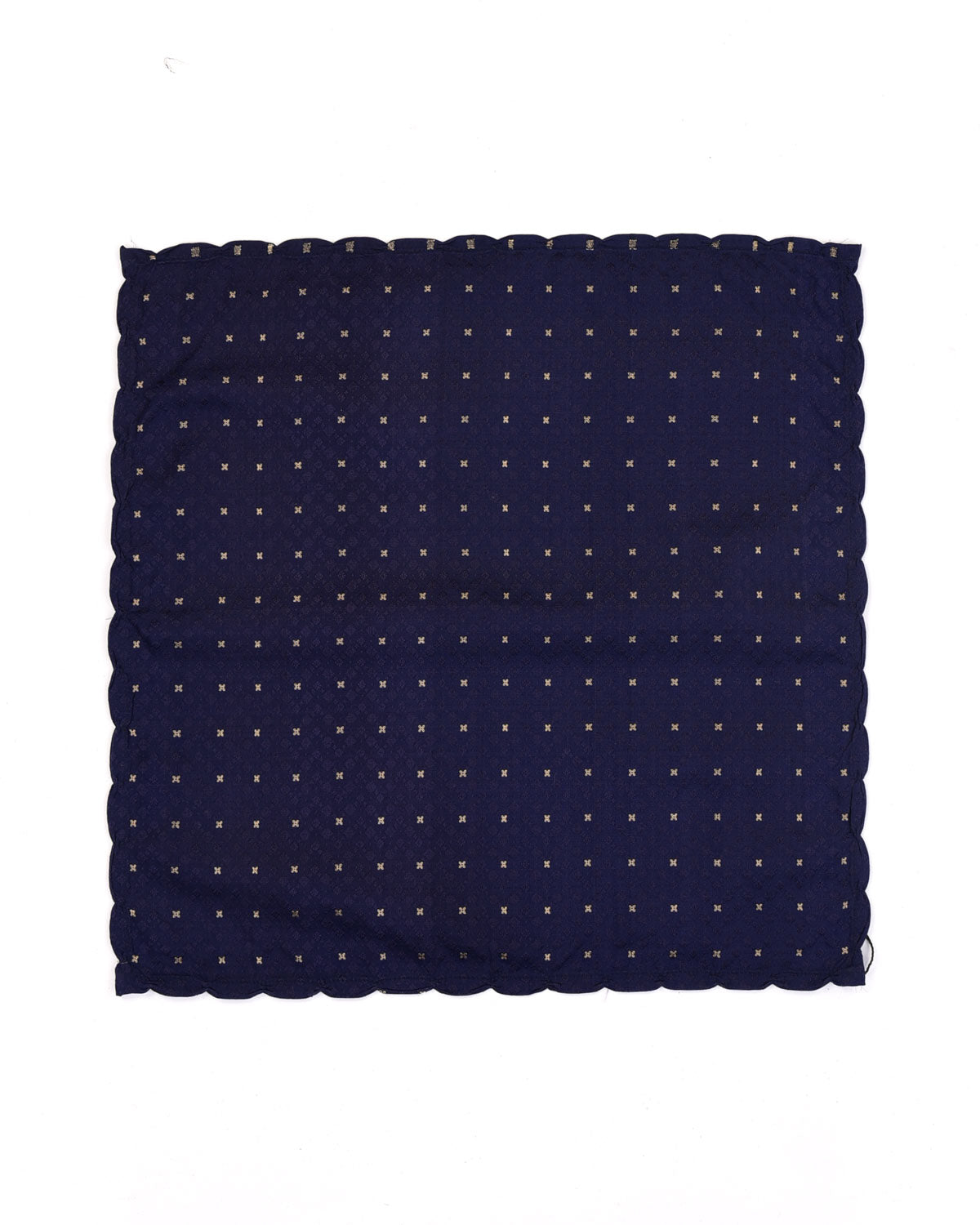 Navy Blue Gold Zari Tanchoi Brocade Handwoven Silk Pocket Square for Men with Scallop Hand-Hemming-HolyWeaves